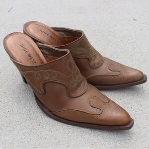 Nine West Brown Cowboy Style Mules Sz 7.5